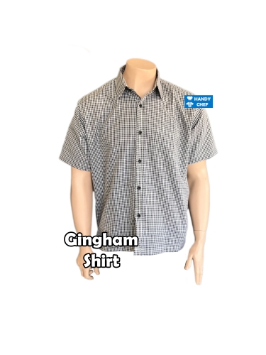 Café gingham stripe shirts, restaurant hospitality gingham polo attire