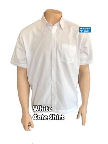 Plain white cafe shirts, standard restaurant hospitality polo attire