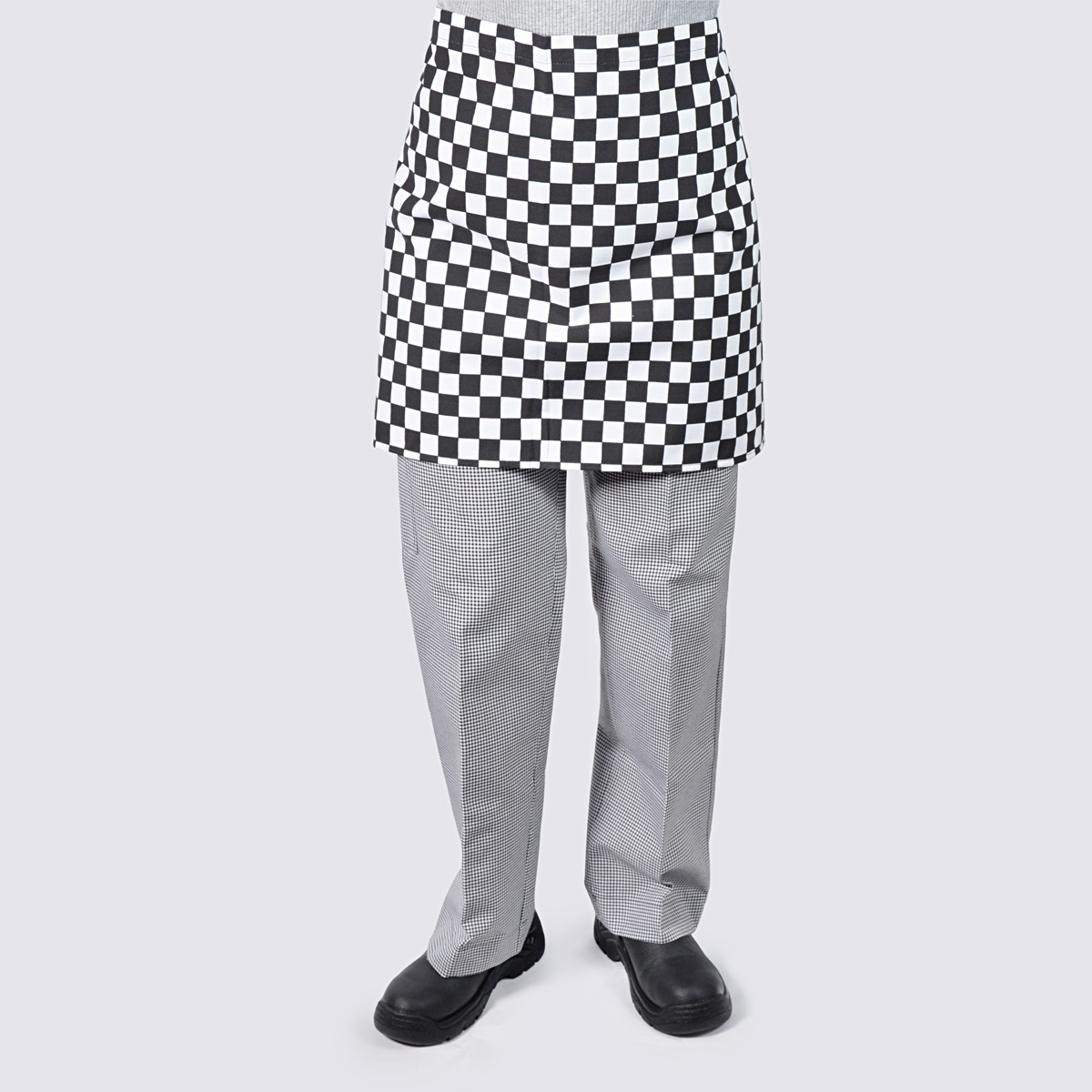 Bistro Chef Aprons- Half - B & W Checkered - Short
