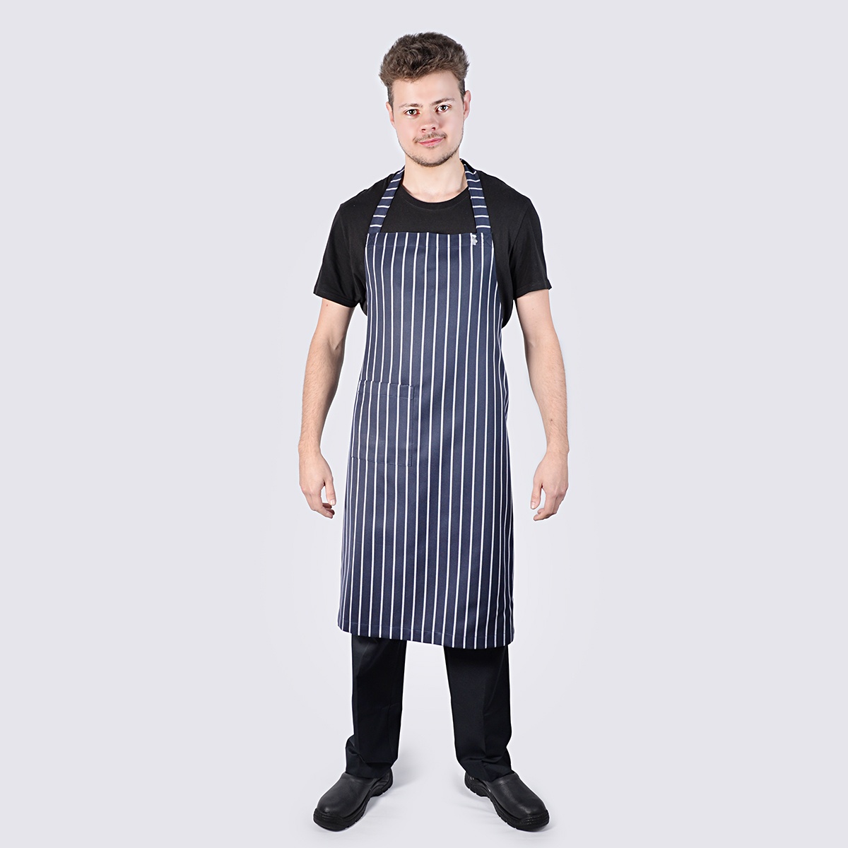 Pinstripe Bib Aprons - Navy and White with Pocket