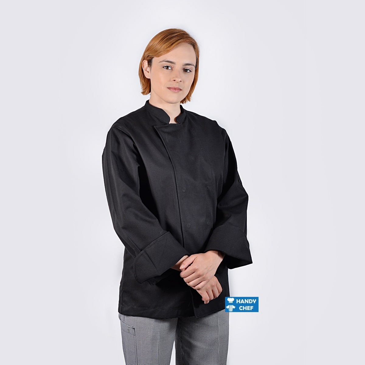 chef jackets black long sleeve with stud buttons