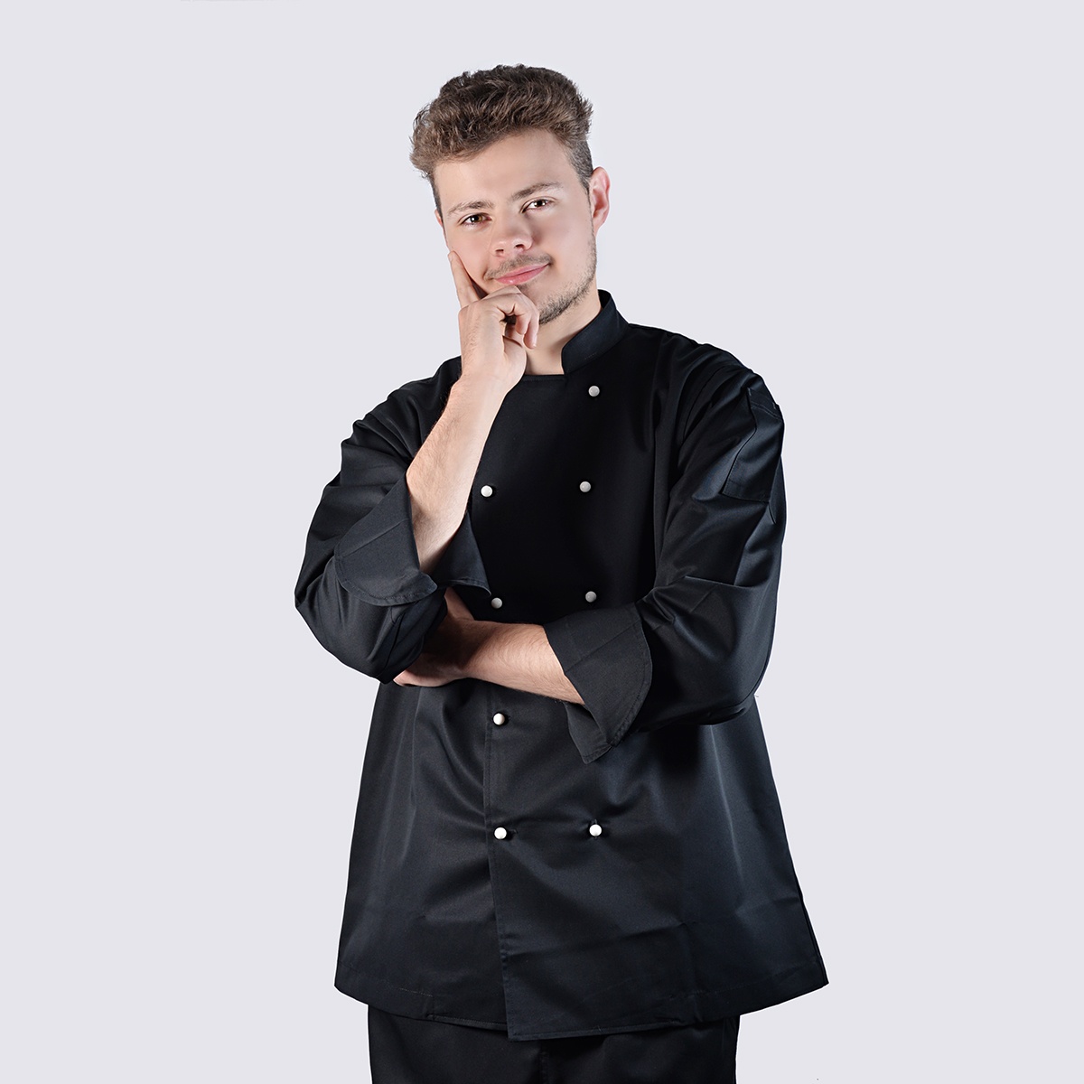 chef jackets black long sleeve with white buttons