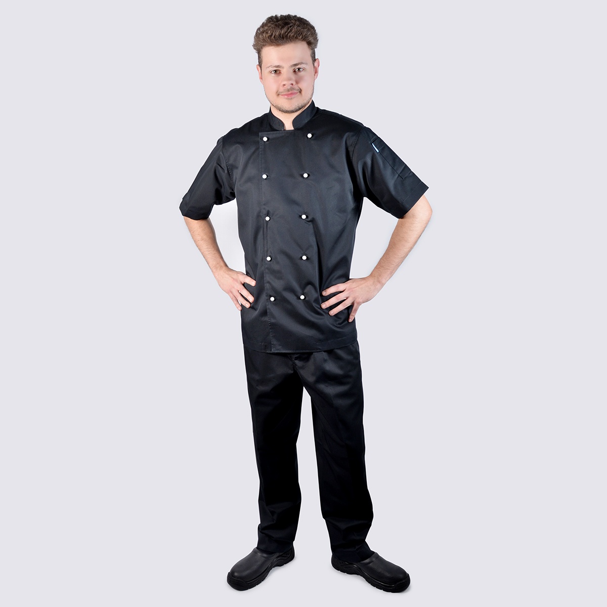 Chef Jacket White Short Sleeve + Black Pant