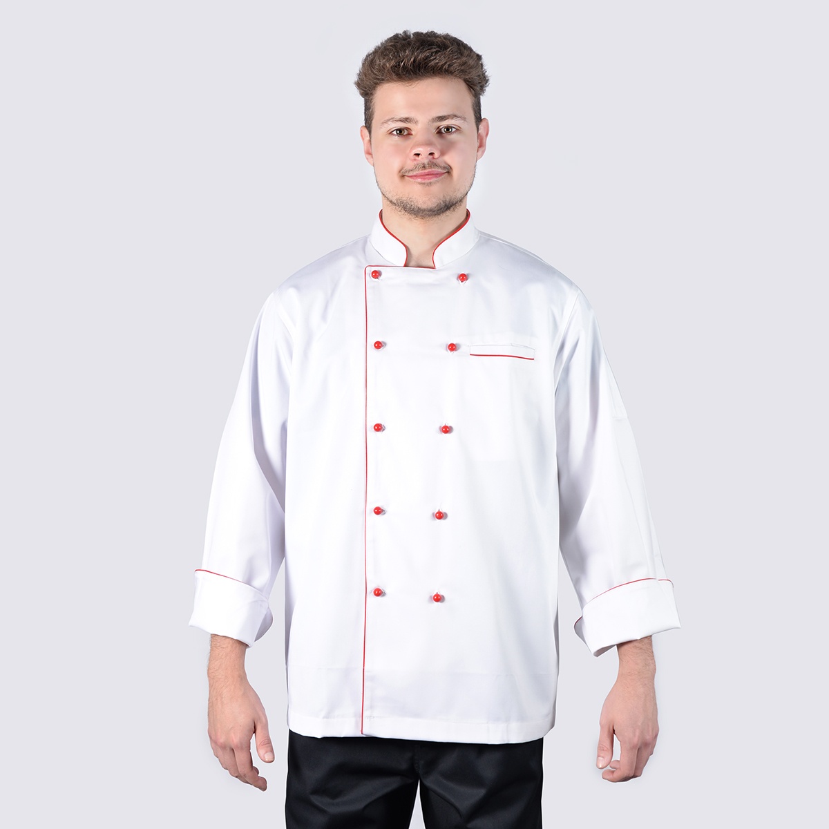 Executive Style Red Piping Long Sleeve Chef Jackets