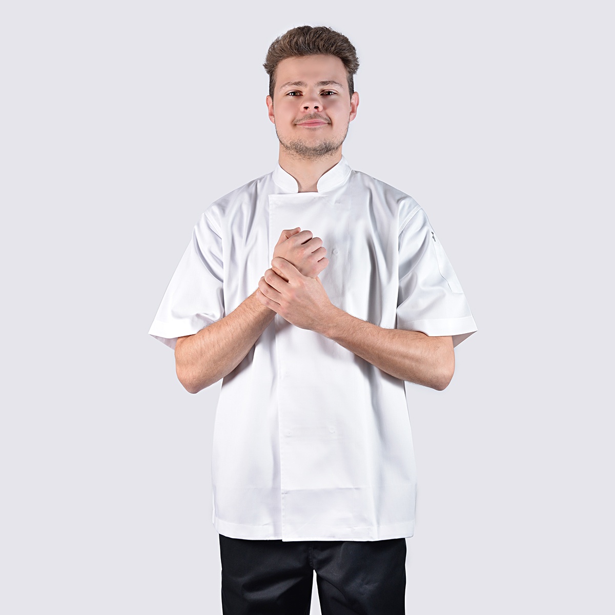 chef jackets white short sleeve stud buttons