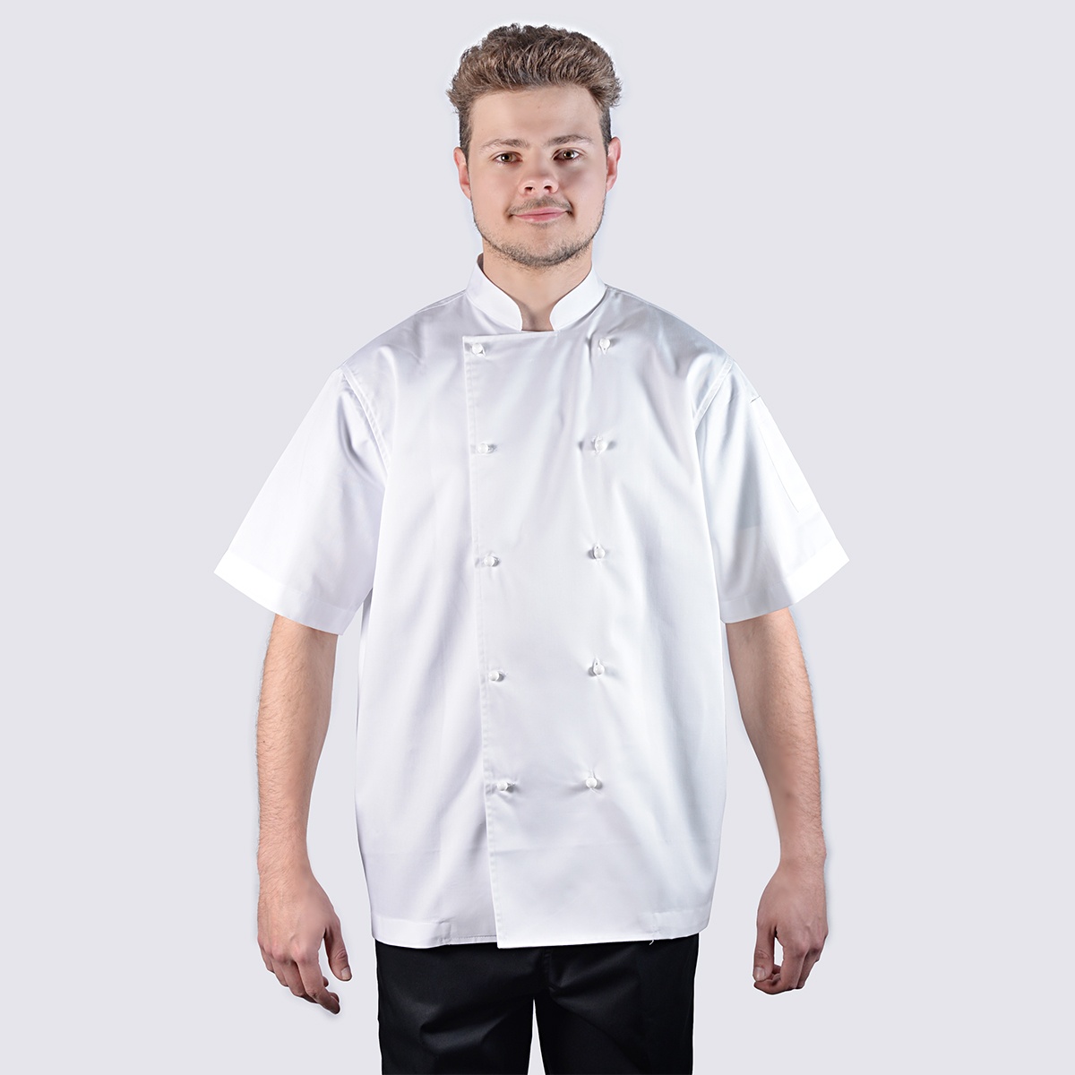 chef jackets white short sleeve with white buttons
