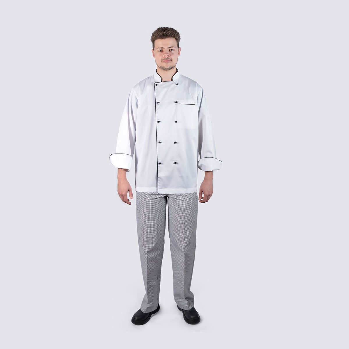 Chef Jacket Black Piping Long Sleeve + Checkered Pant