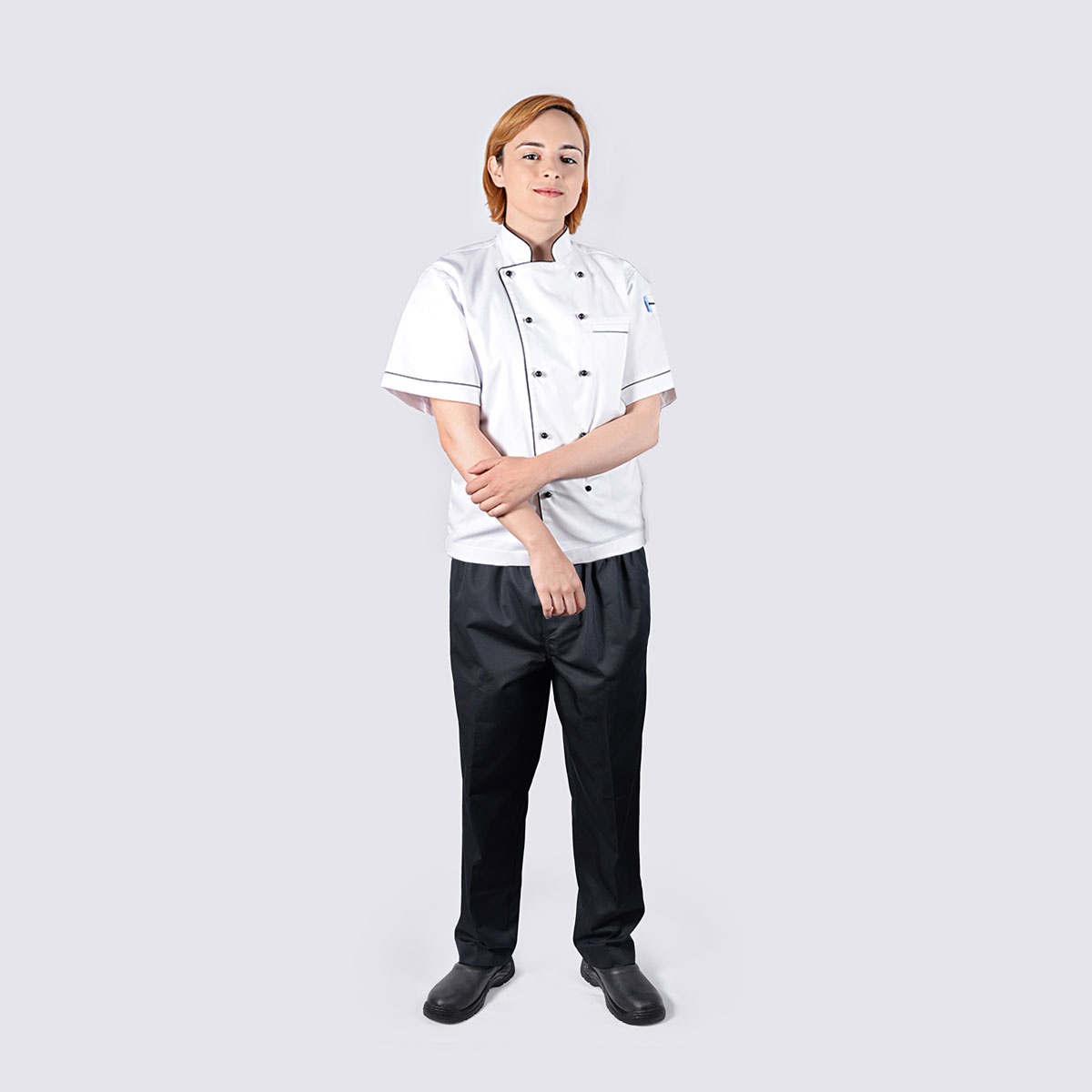 Chef Jacket Black Piping Short Sleeve + Black Pant