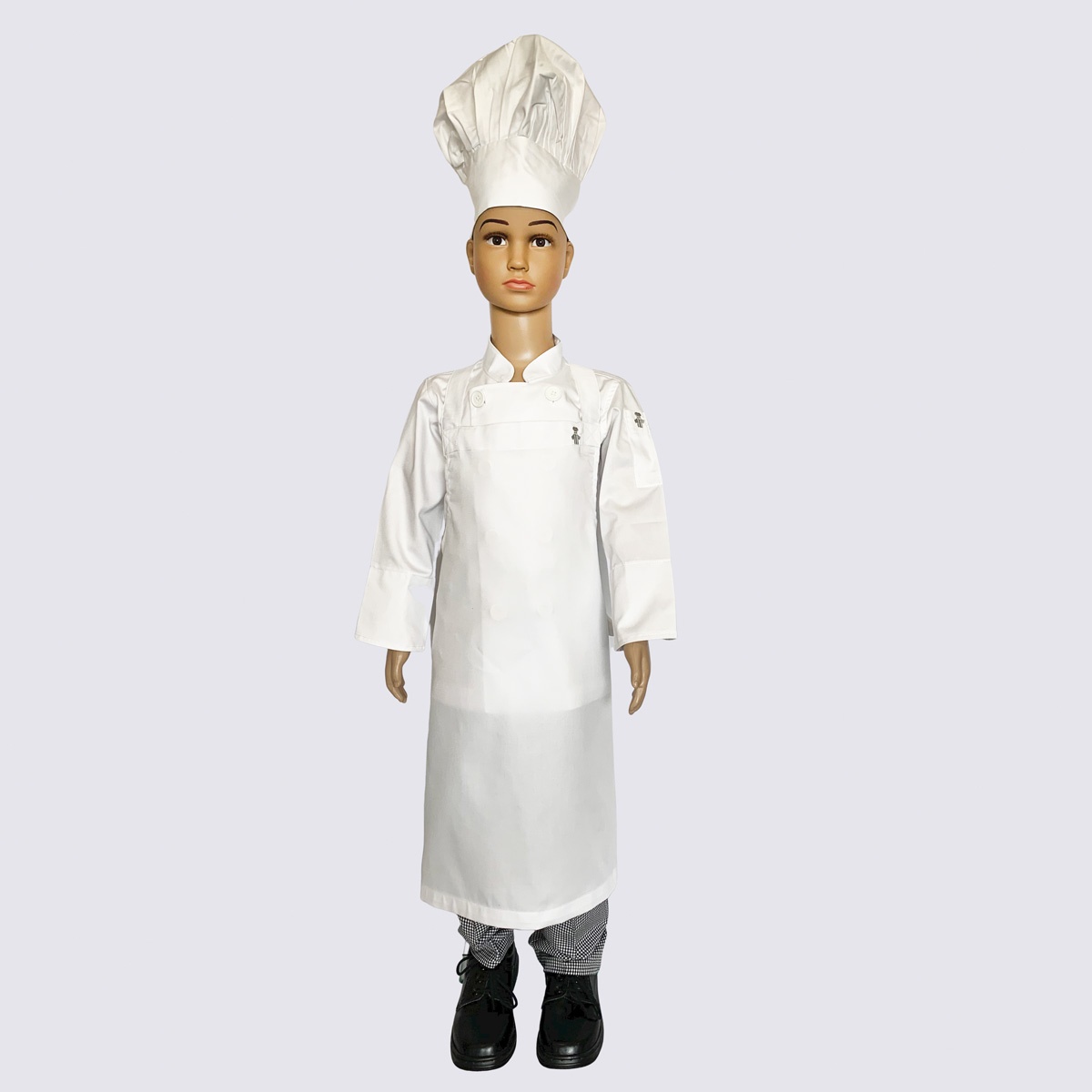 Junior Chef Complete Uniform Set (Jacket with White Buttons + Pant + Apron + Hat)