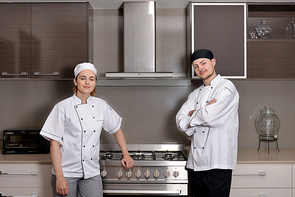 Chef uniforms, chef caps, professional chef piping jackets