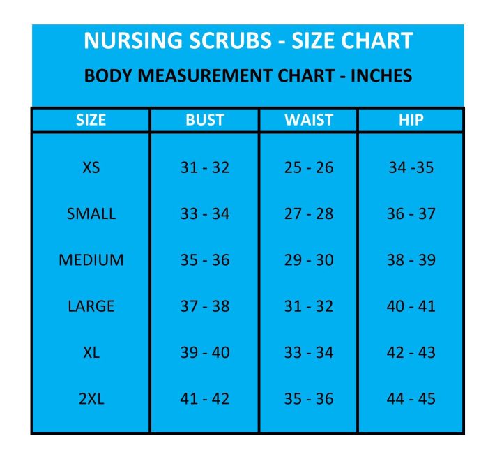 Nursing Scrubs Size Chart